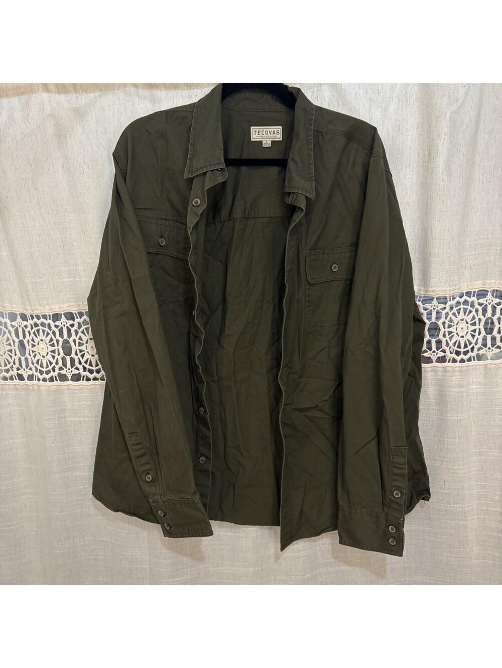 Tecovas Western Wear Mens green Cotton Twill Button-Up Work Shirt Size large